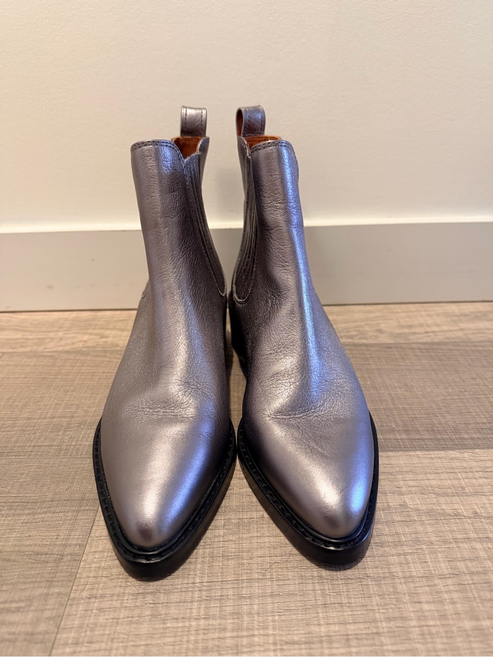 Coach Metallic Silver Pointed Chelsea Ankle Boots